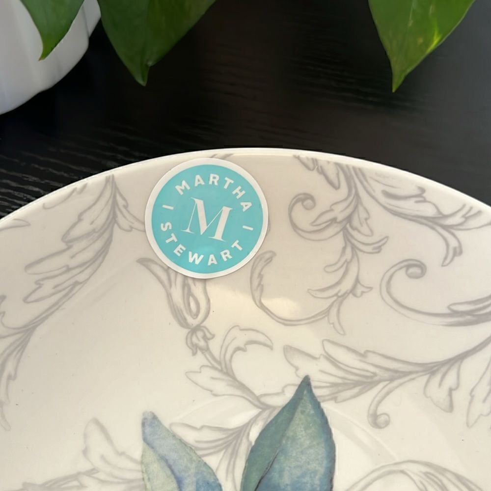 2 Pc - Martha Stewart Pink Peony Floral Ceramic Dinner Bowl Vegetable Plate 9" - Picture 2 of 4